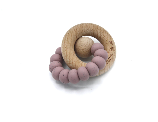 Silicone Teether with Wooden Ring - multiple colors