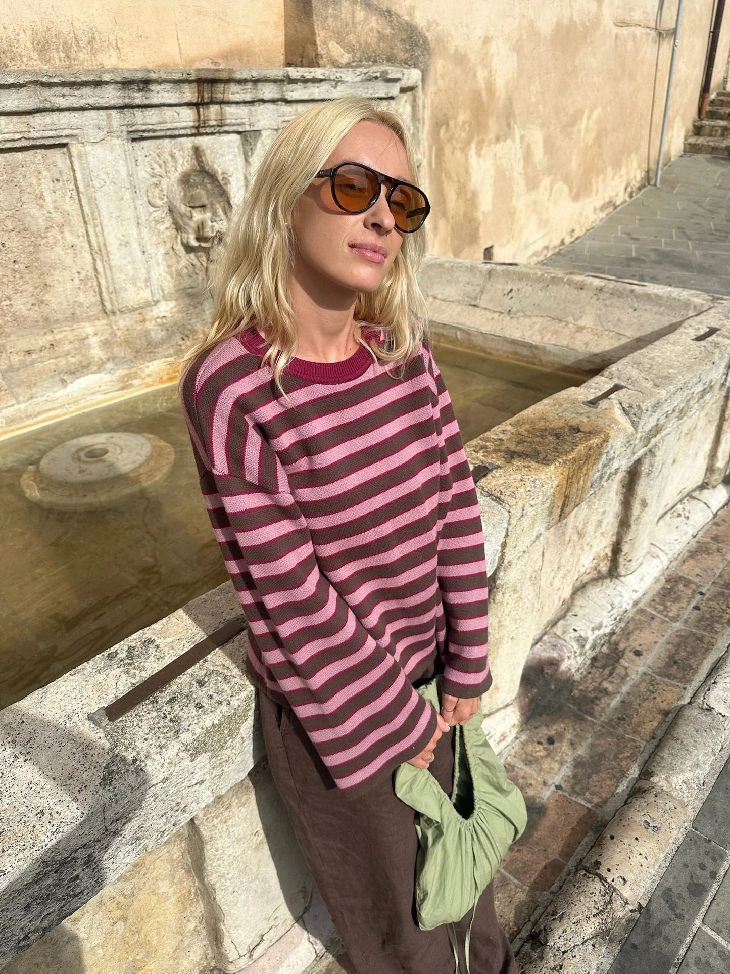 Organic Cotton Sweater – Berry Stripes